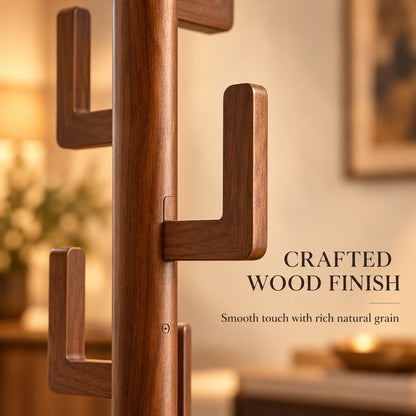 Freestanding Bamboo Coat Rack with 6 Hanging Hooks