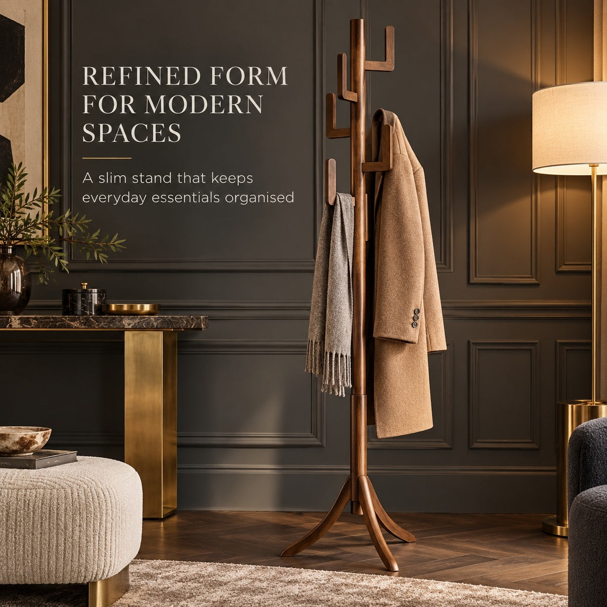 freestanding bamboo coat rack with 6 hanging hooks