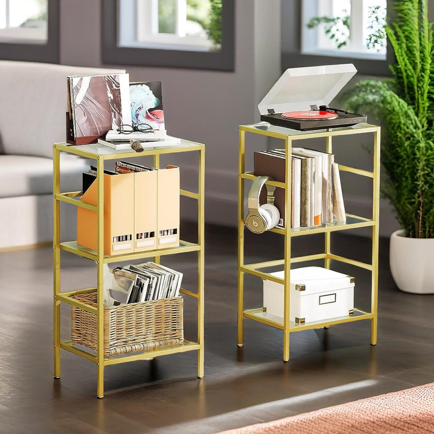 gold glass 3 tier side table