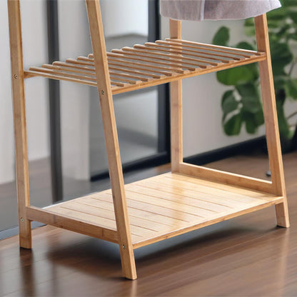 Bamboo Clothes Rail With 2 Shelves