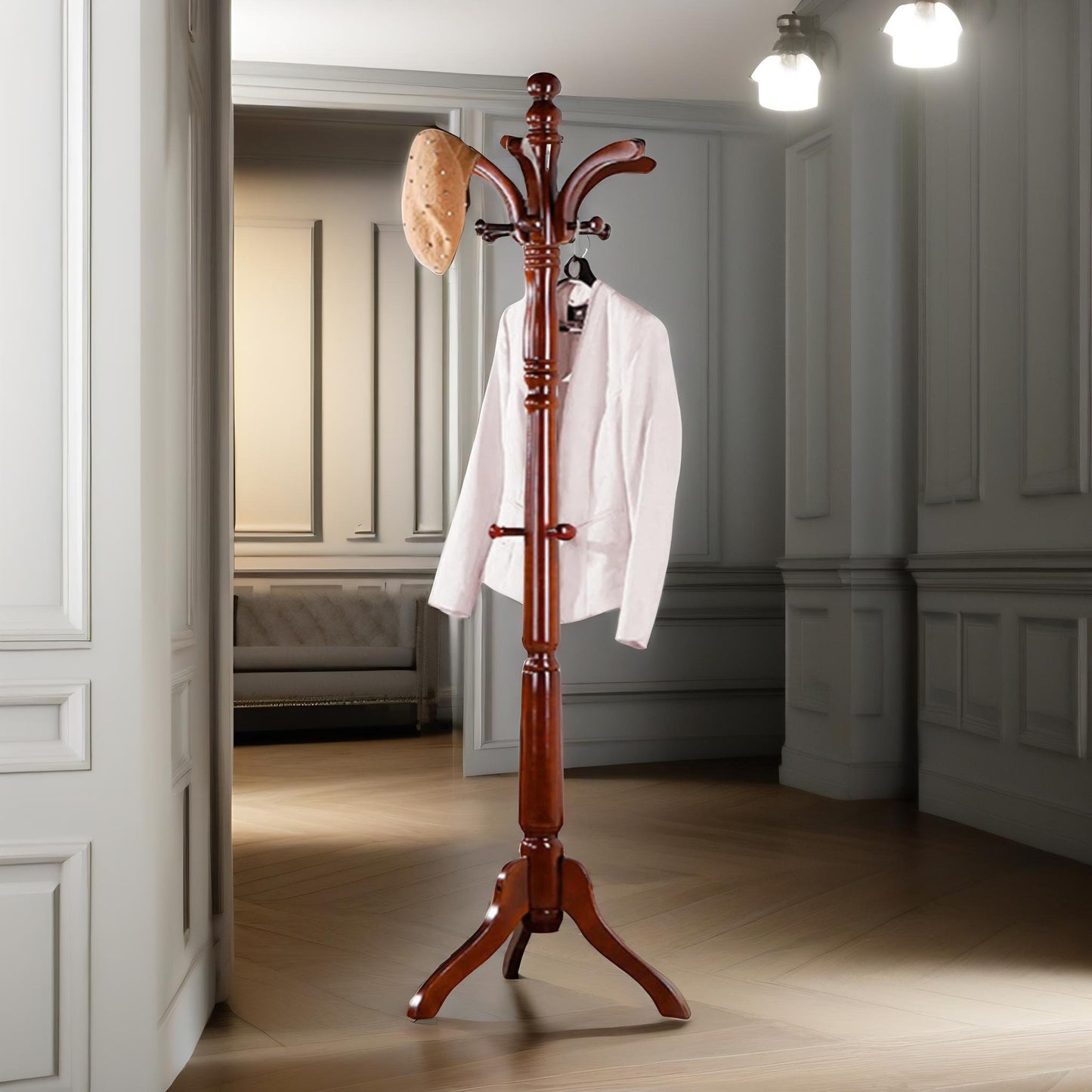 wooden coat stand with 13 hooks