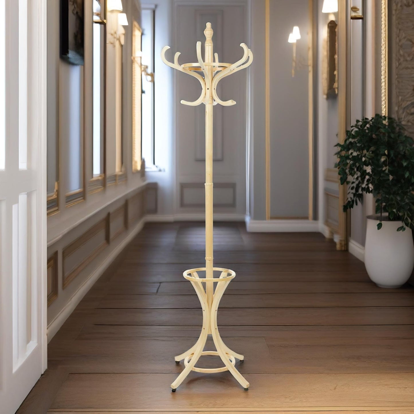 wooden coat stand with 12 hooks oak