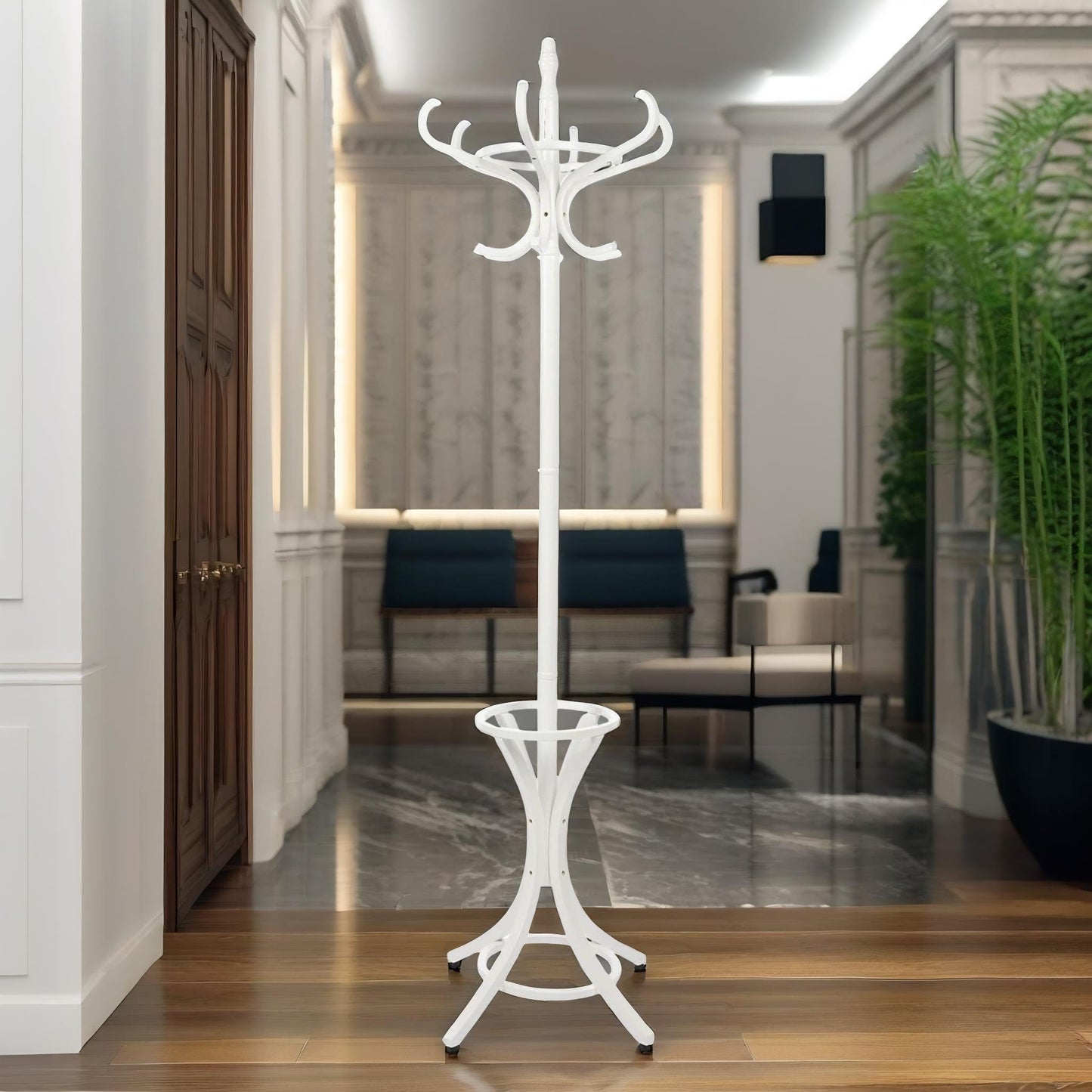 wooden coat stand with 12 hooks white