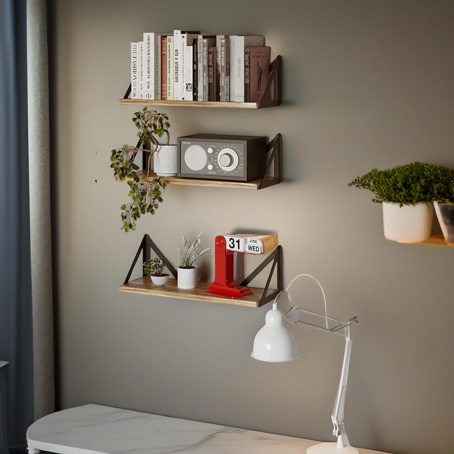 industrial set of 3 adjustable wall mounted shelves