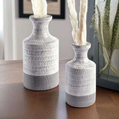 Set Of 2 Grey & White Ceramic Vase