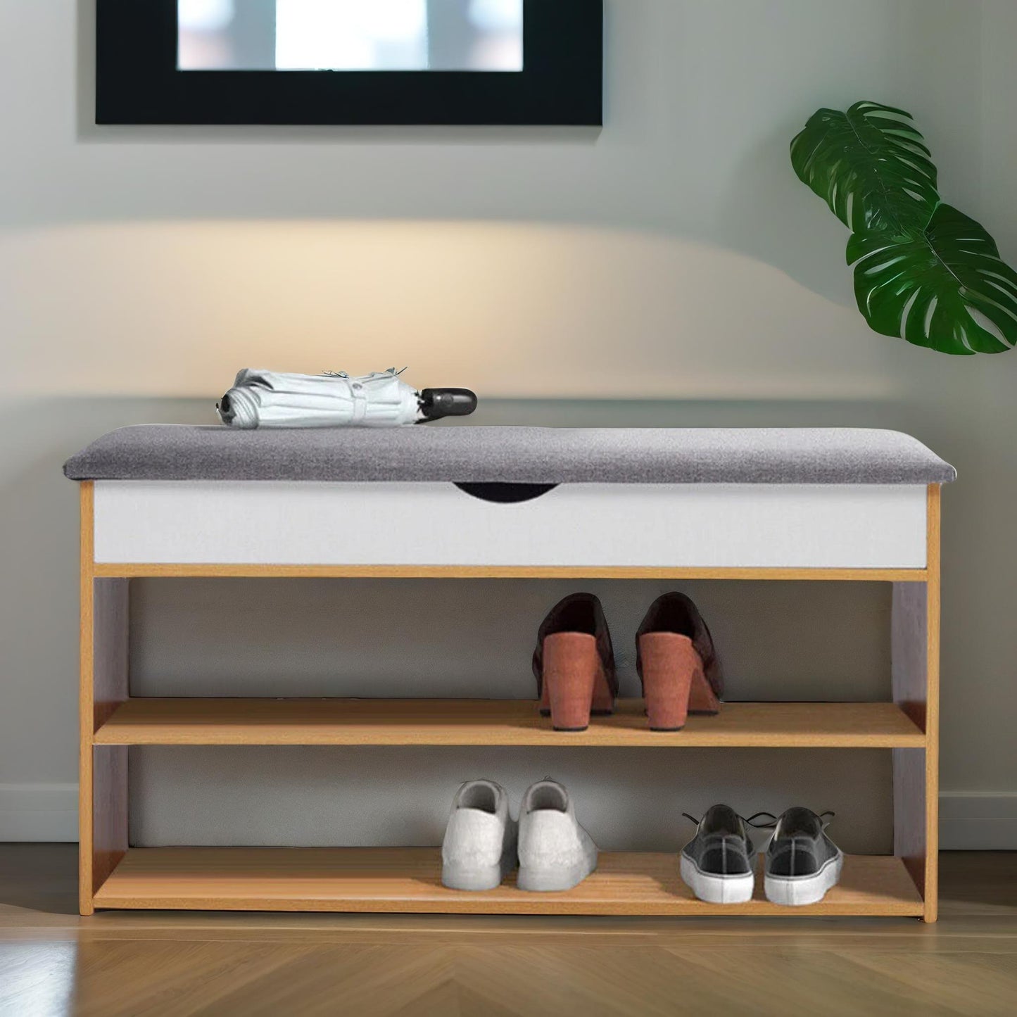 3 tier shoe storage bench with seat & storage