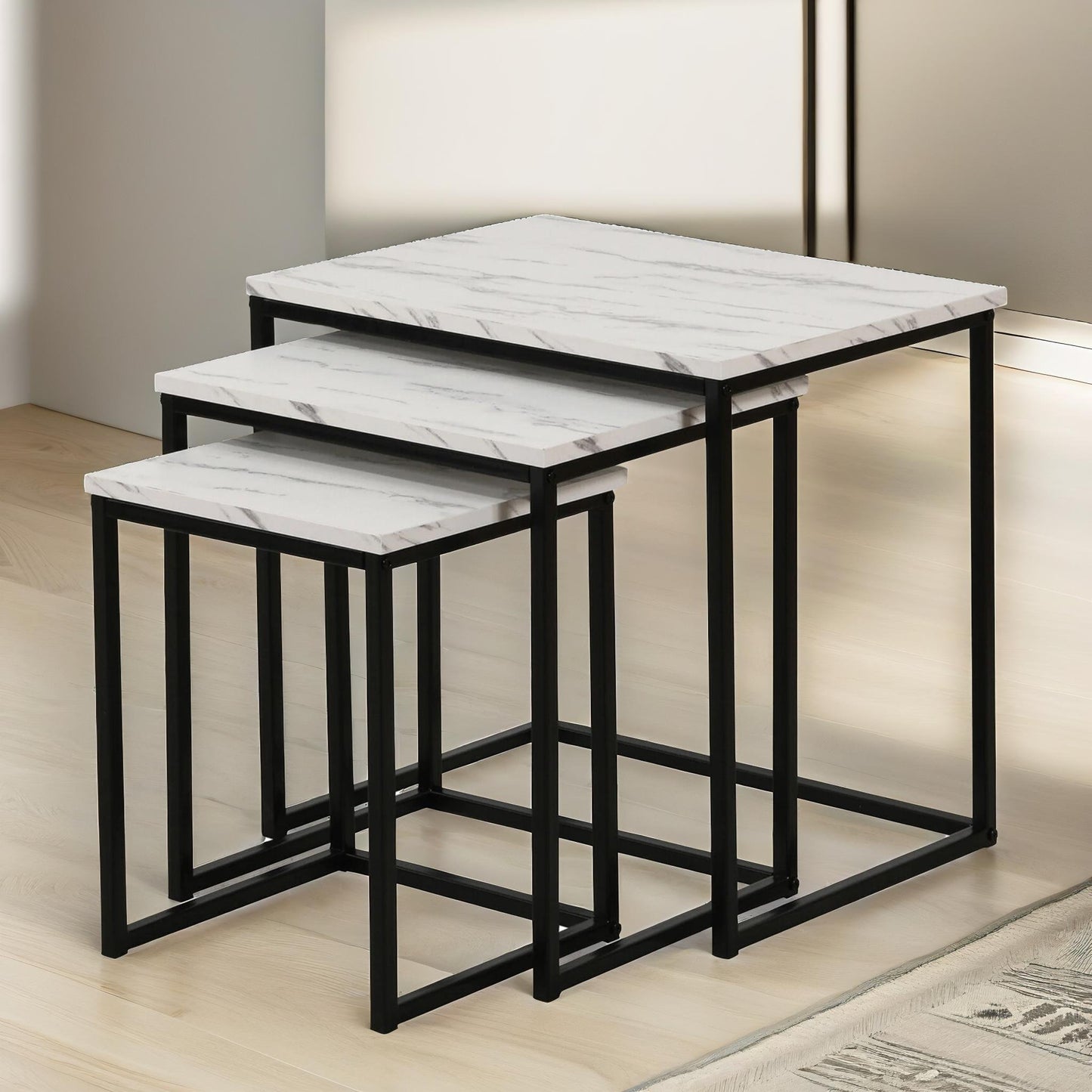 set of 3 square nesting tables marble effect