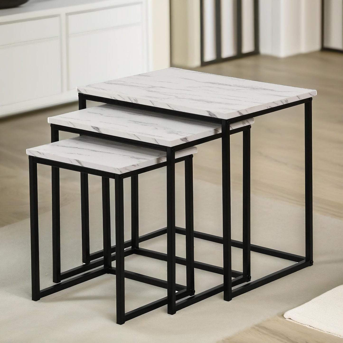 set of 3 square nesting tables marble effect