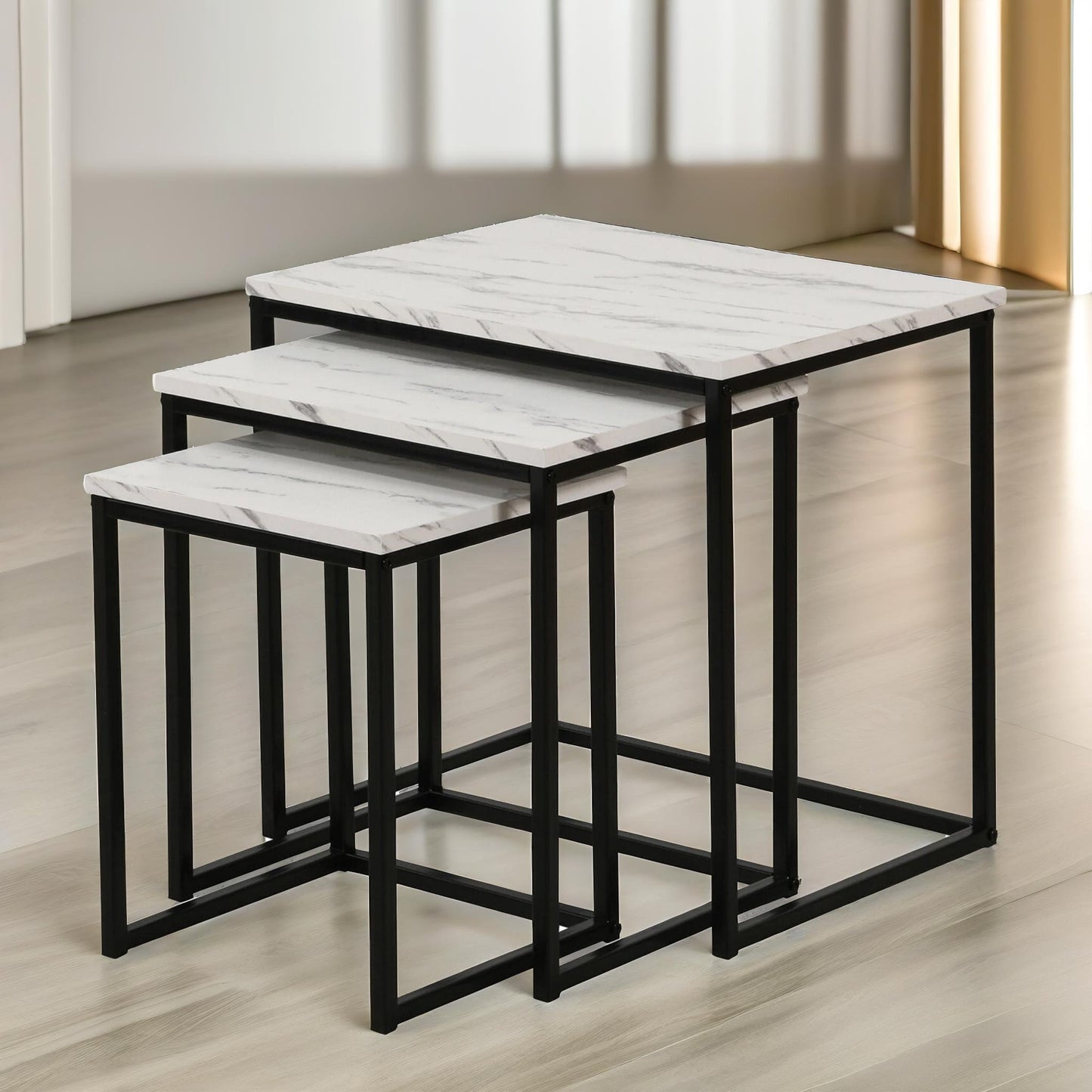 set of 3 square nesting tables marble effect