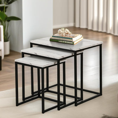 Set Of 3 Square Nesting Tables Marble Effect