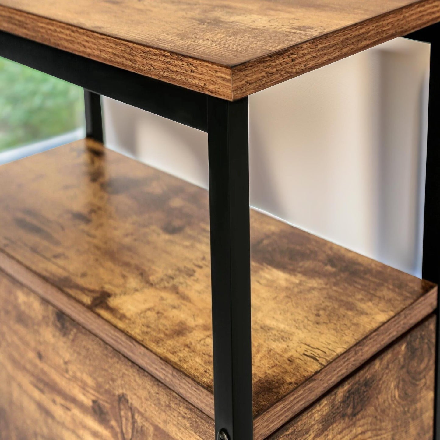 bedside table with 2 drawers rustic brown