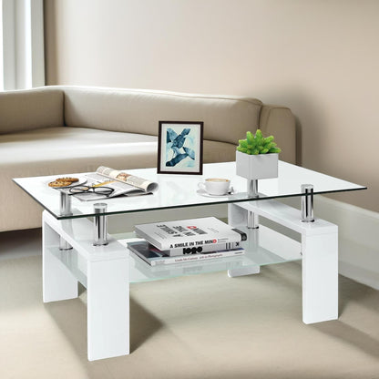 2 Tier Glass Coffee Table White