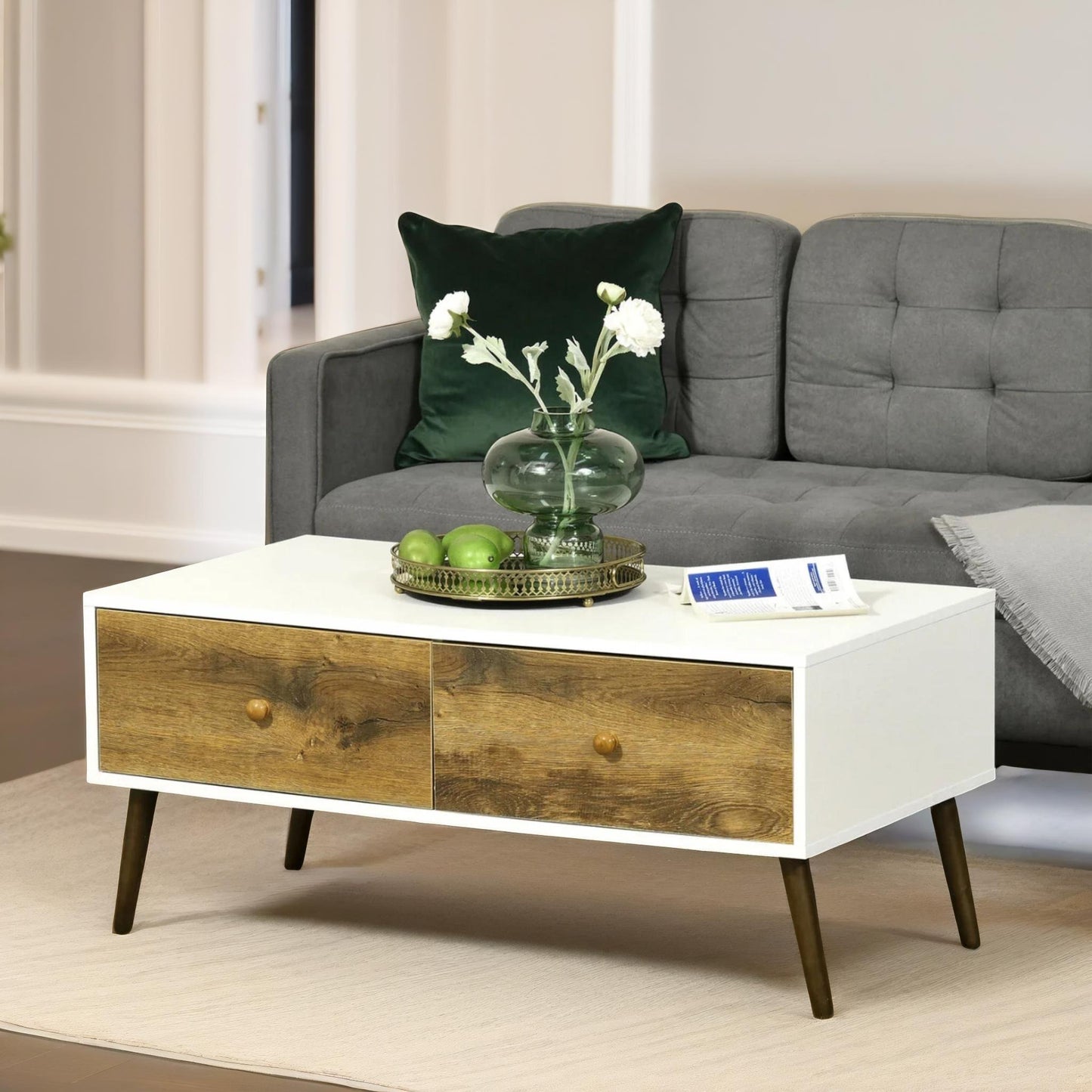 coffee table with 4 drawers natural brown