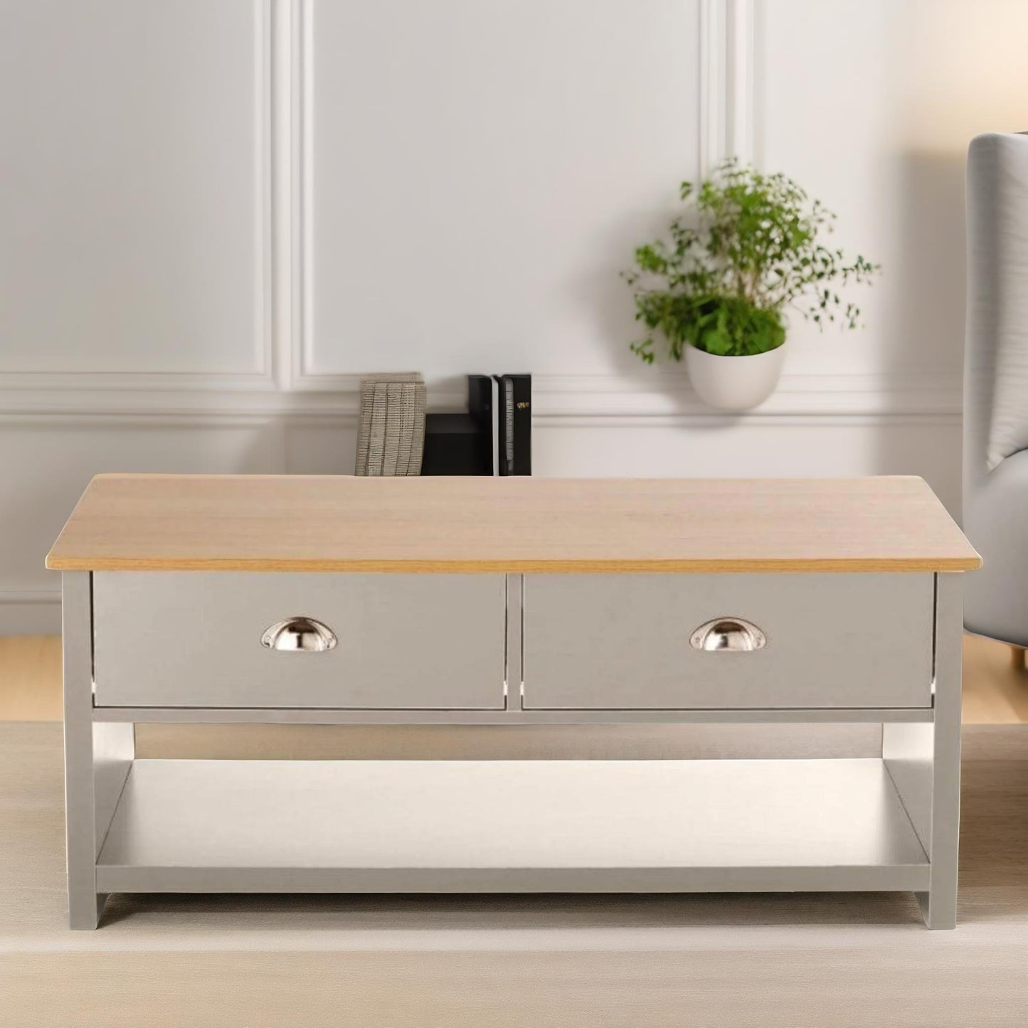 coffee table with 2 drawers grey