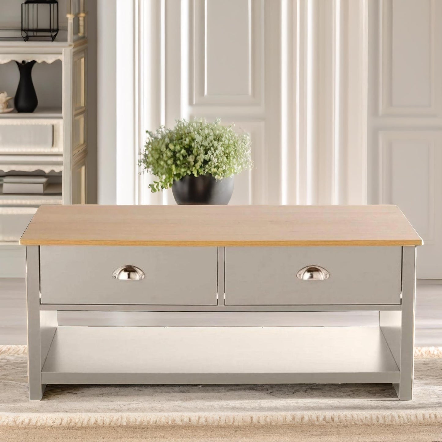 coffee table with 2 drawers grey