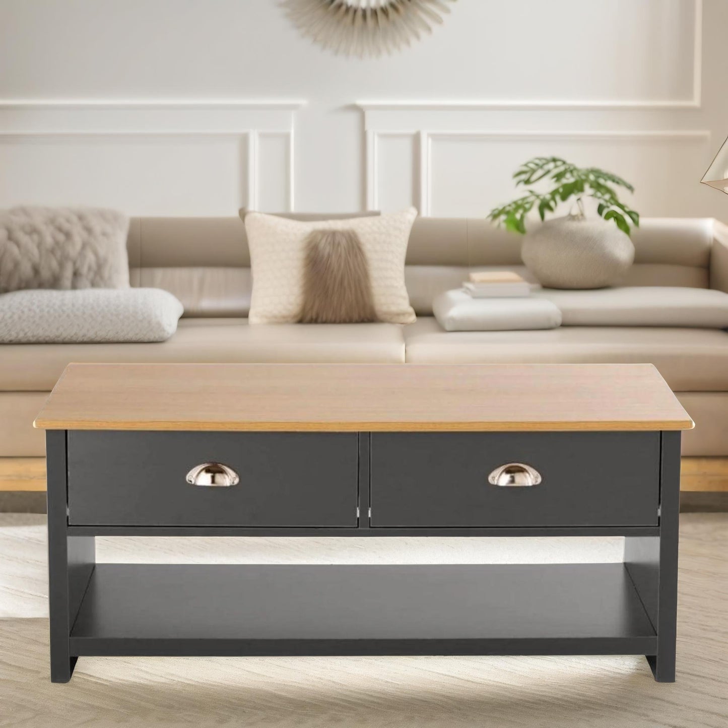 coffee table with 2 drawers dark grey