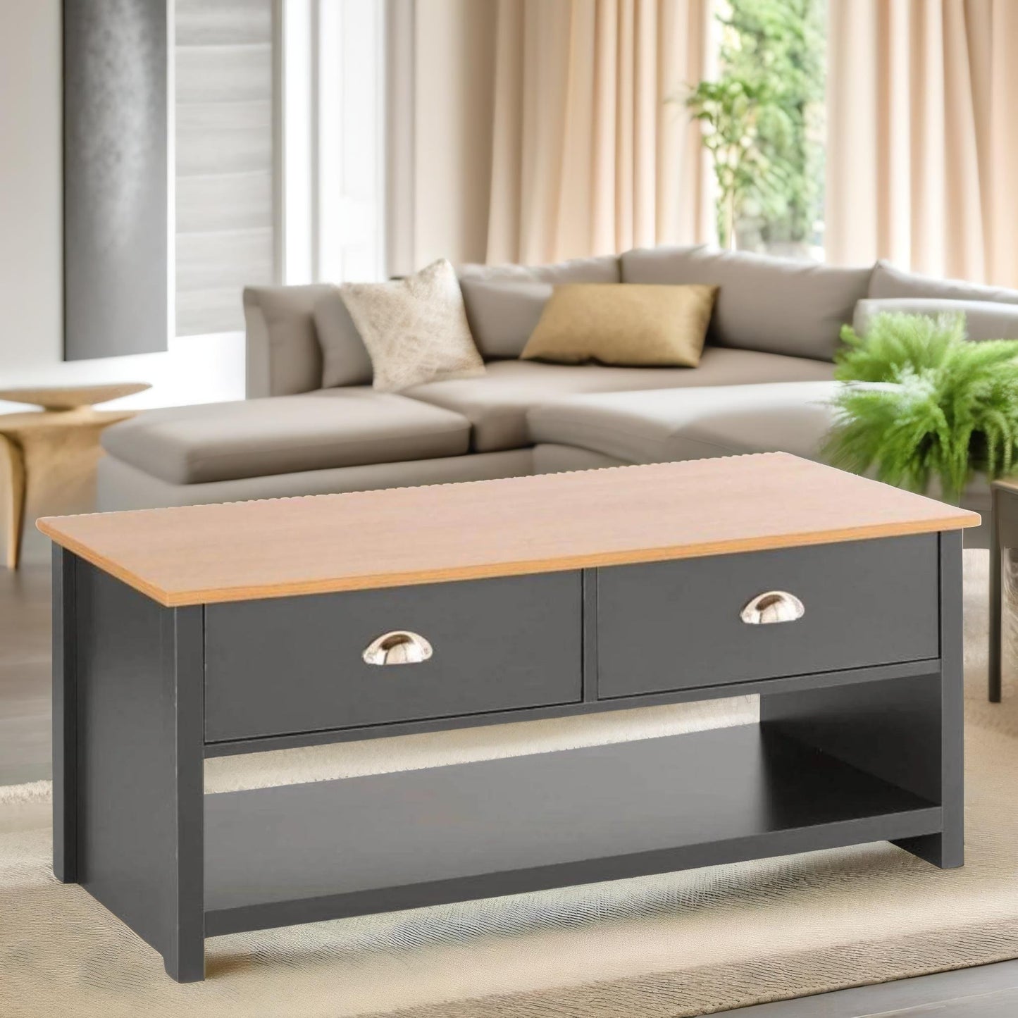 coffee table with 2 drawers dark grey