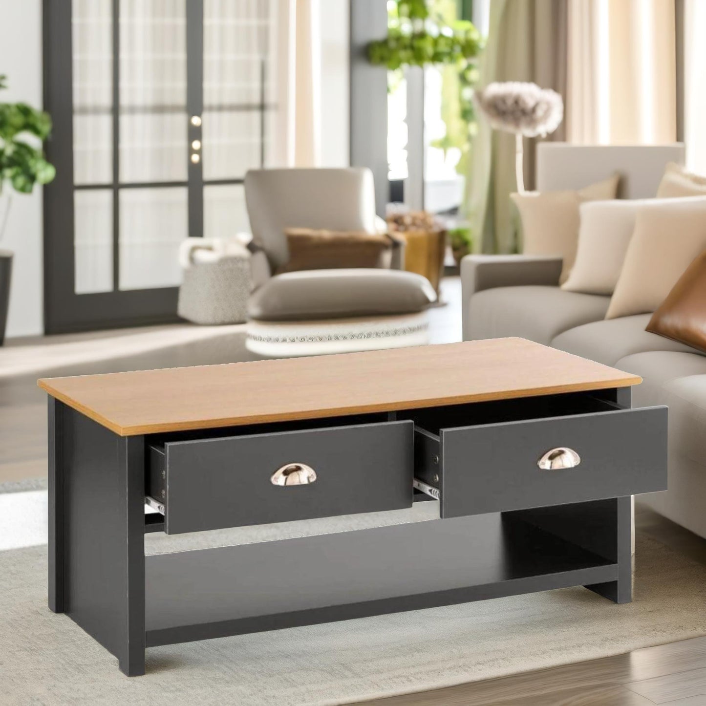 coffee table with 2 drawers dark grey