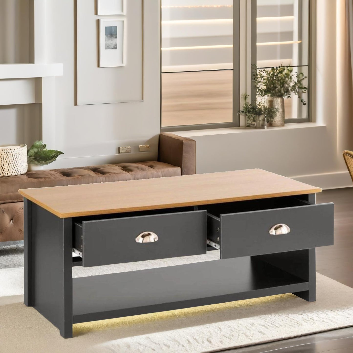 coffee table with 2 drawers dark grey