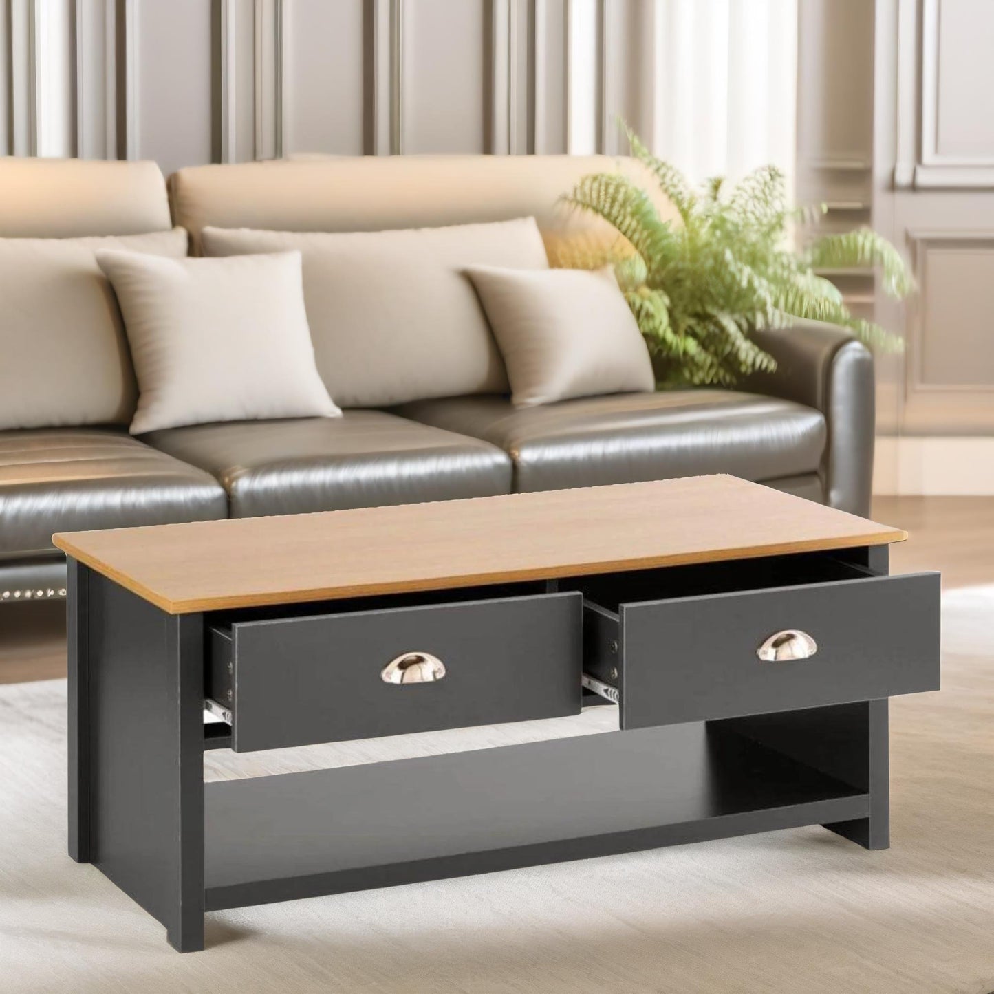 coffee table with 2 drawers dark grey