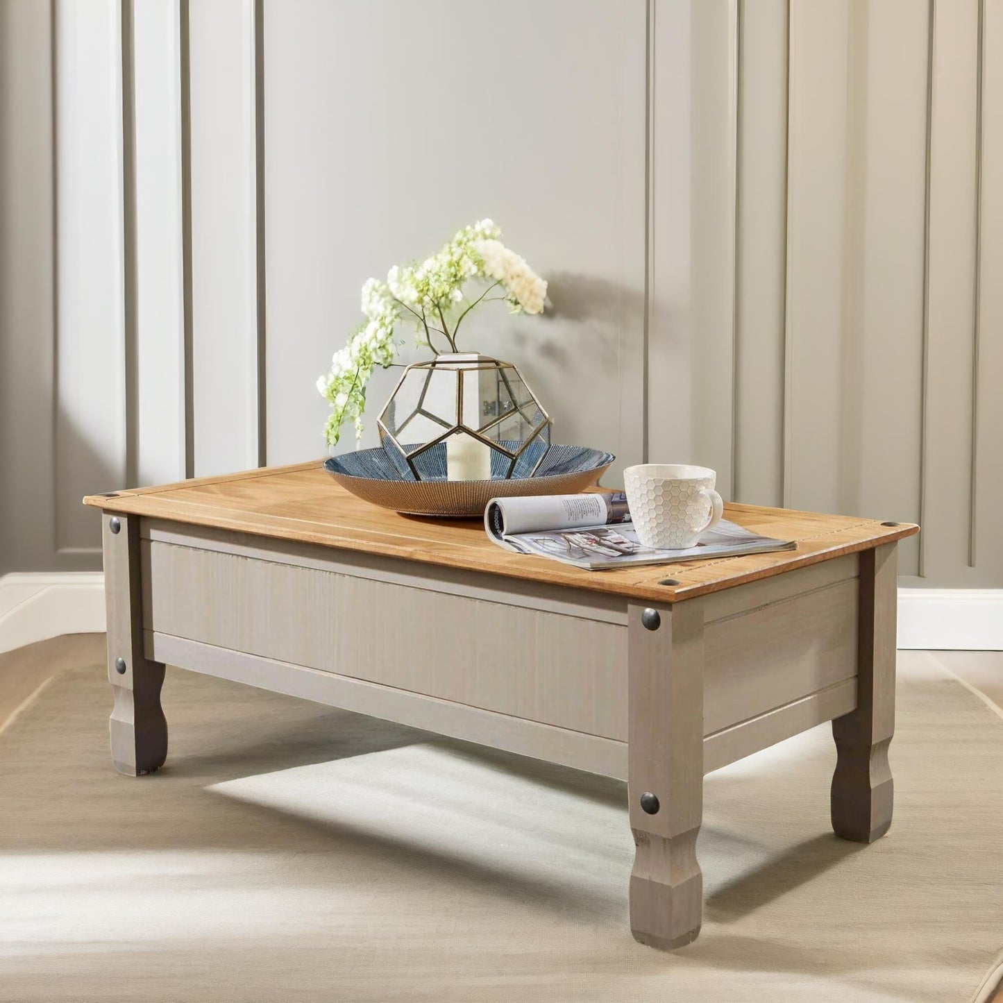 wooden coffee table two tone grey