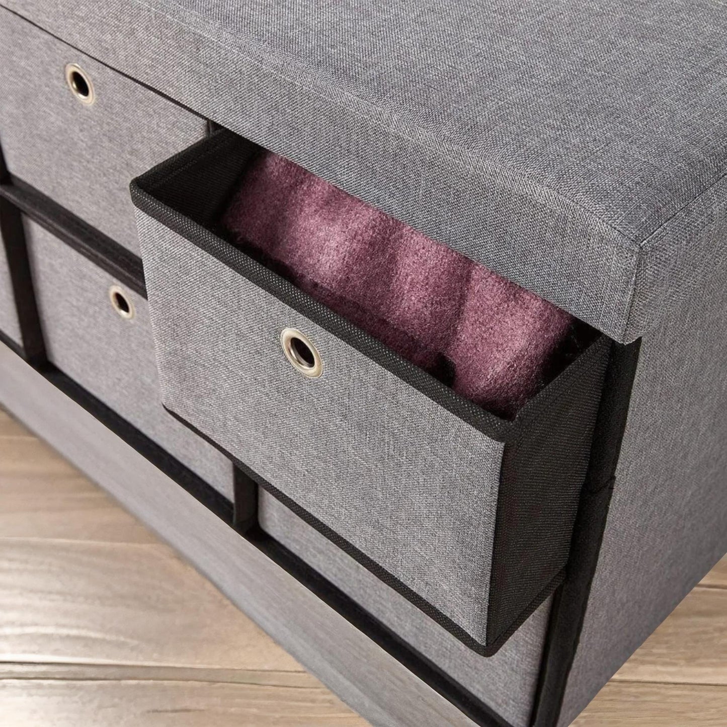 ottoman storage box grey with 6 drawers