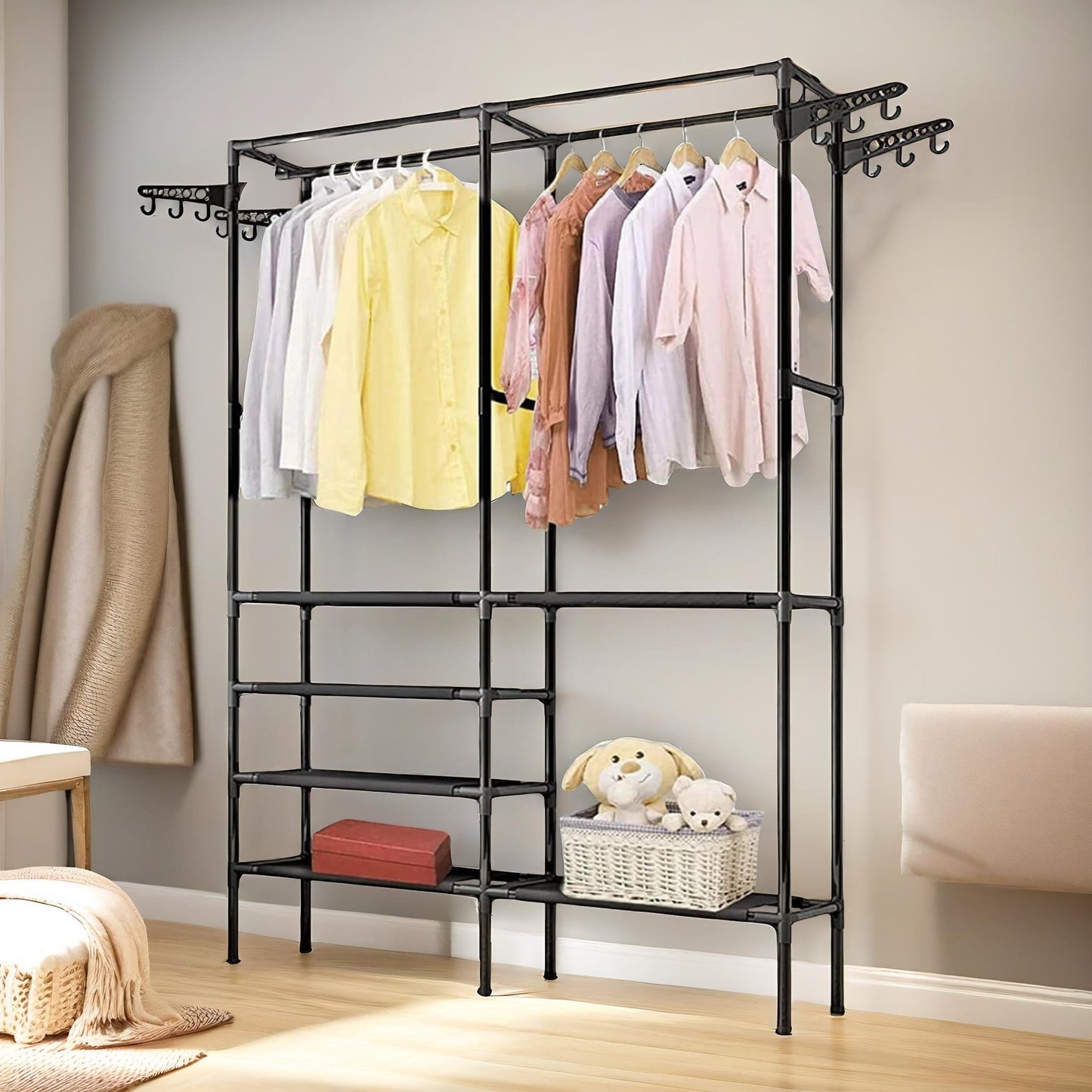 heavy duty metal clothes rail open wardrobe