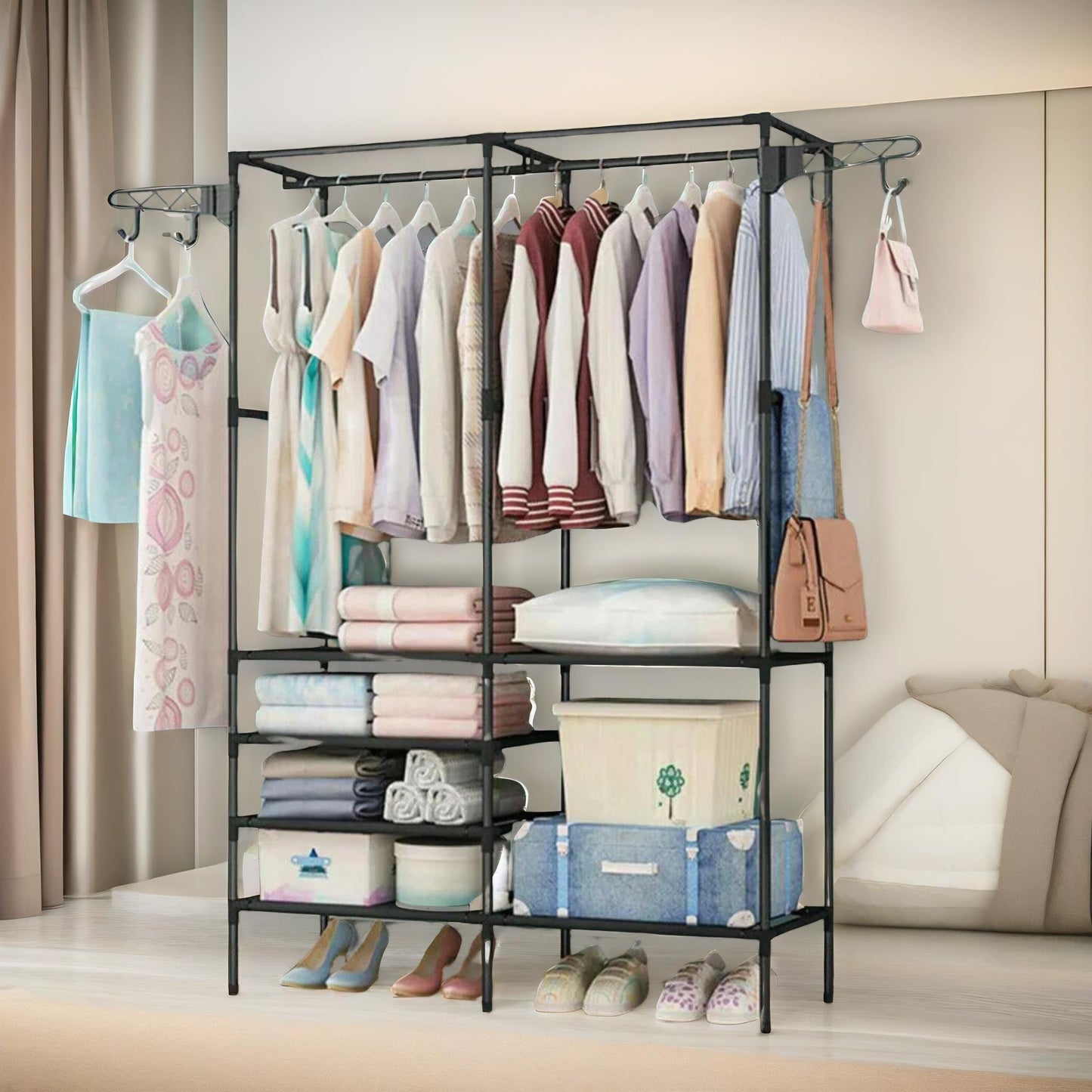 heavy duty metal clothes rail open wardrobe