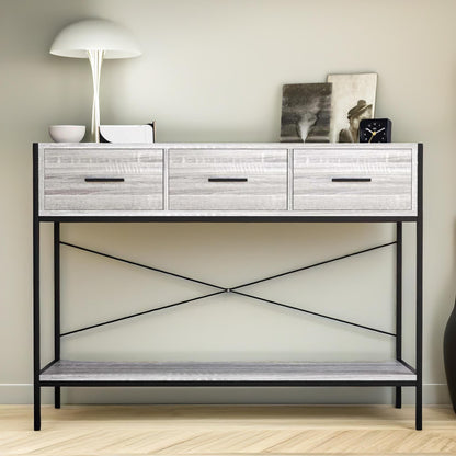 3 Drawer Industrial Console Table Grey