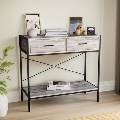 2 Drawer Industrial Console Table Grey