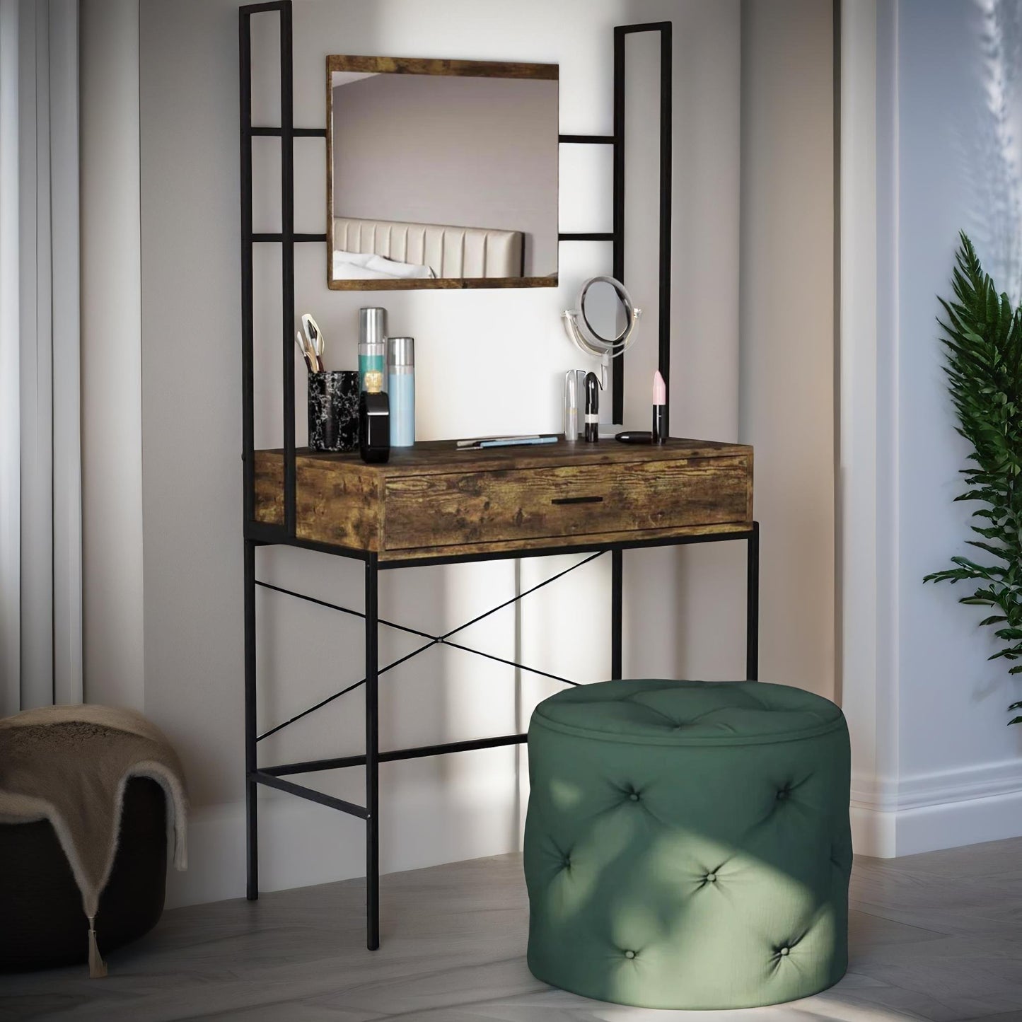 industrial dressing table with mirror rustic brown