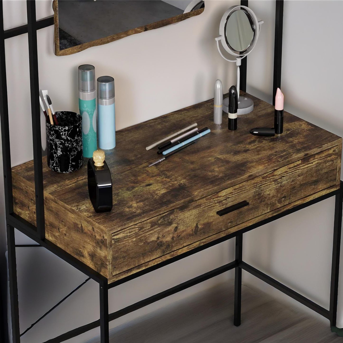 industrial dressing table with mirror rustic brown