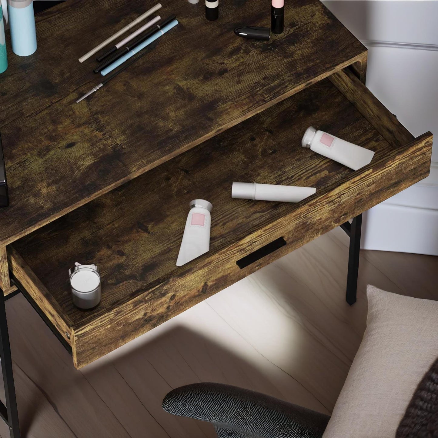 industrial dressing table with mirror rustic brown