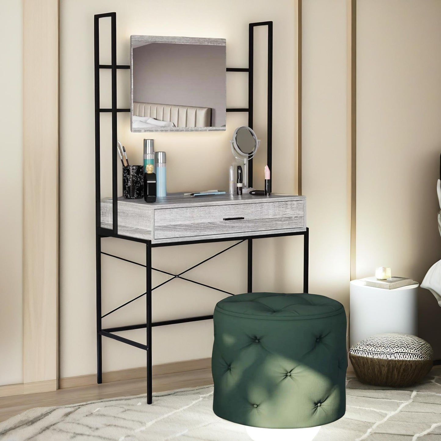 industrial dressing table with mirror grey