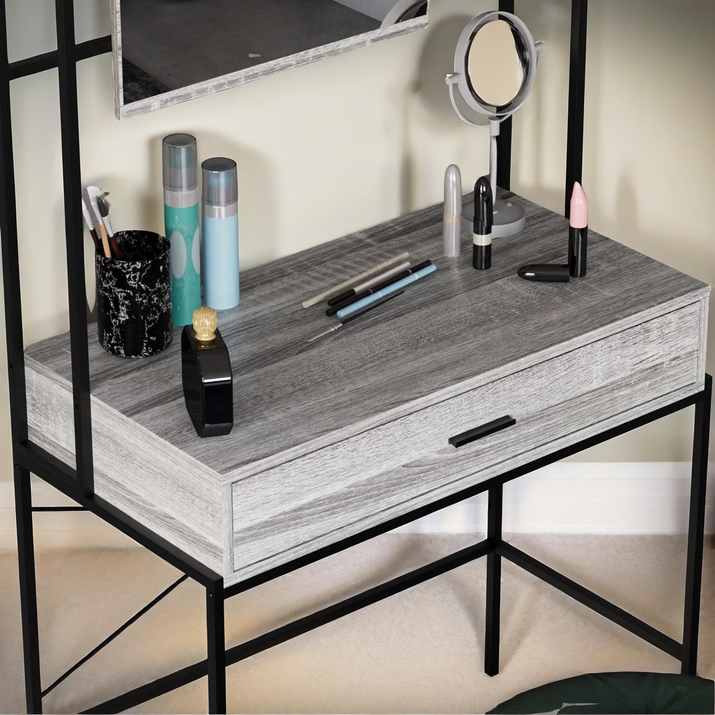 industrial dressing table with mirror grey