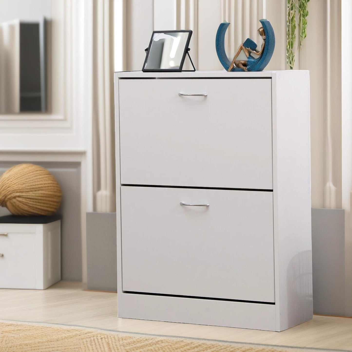 2 drawer shoe storage cabinet white