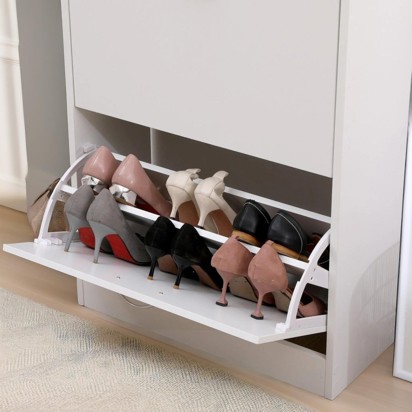 2 drawer shoe storage cabinet white