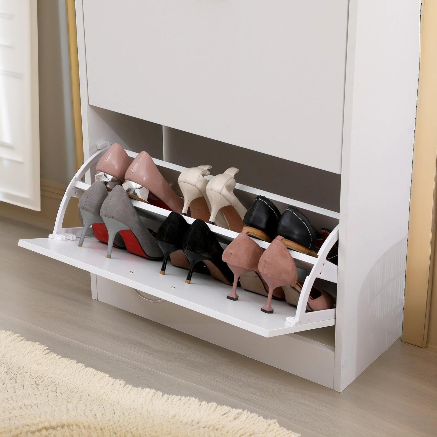 2 drawer shoe storage cabinet white