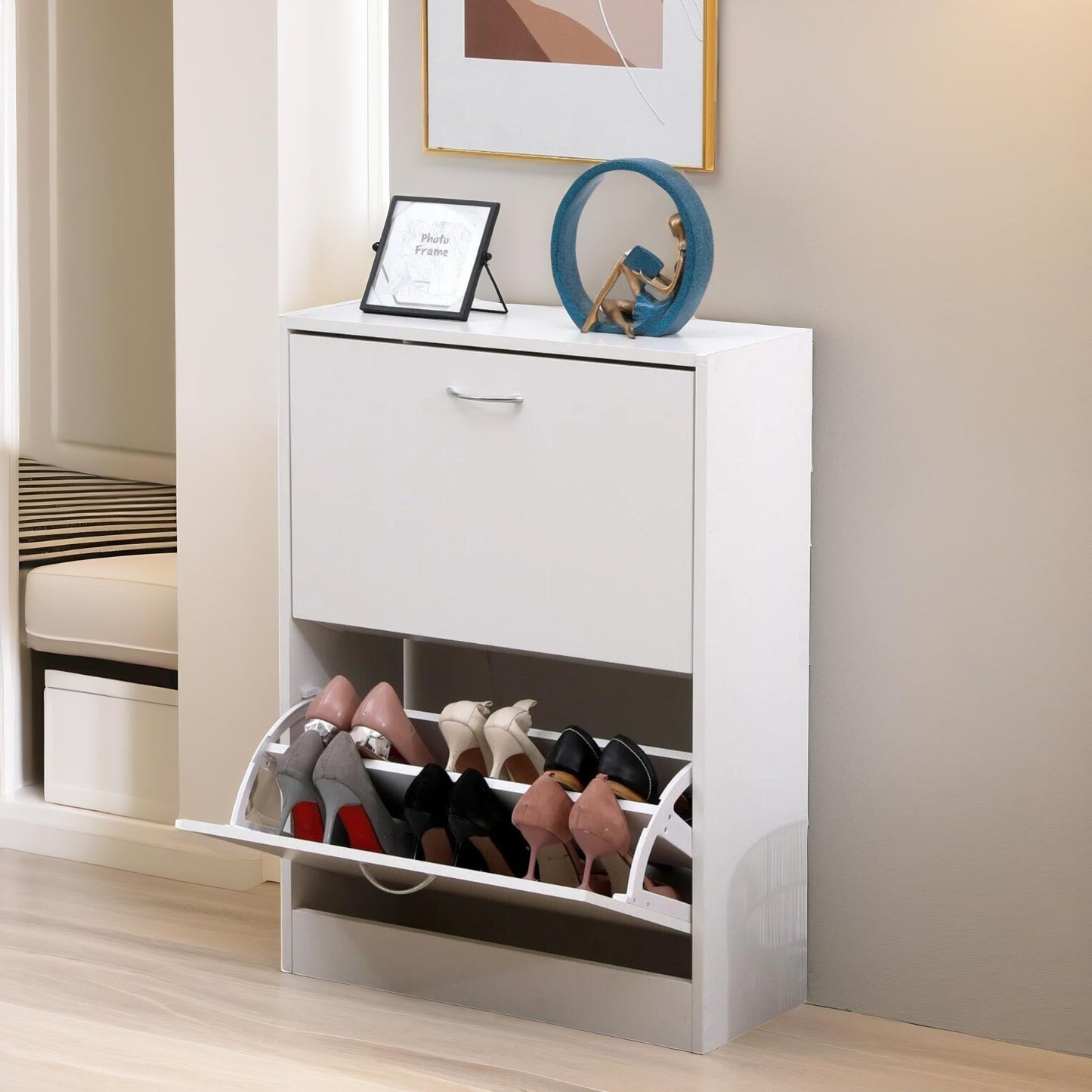 2 drawer shoe storage cabinet white