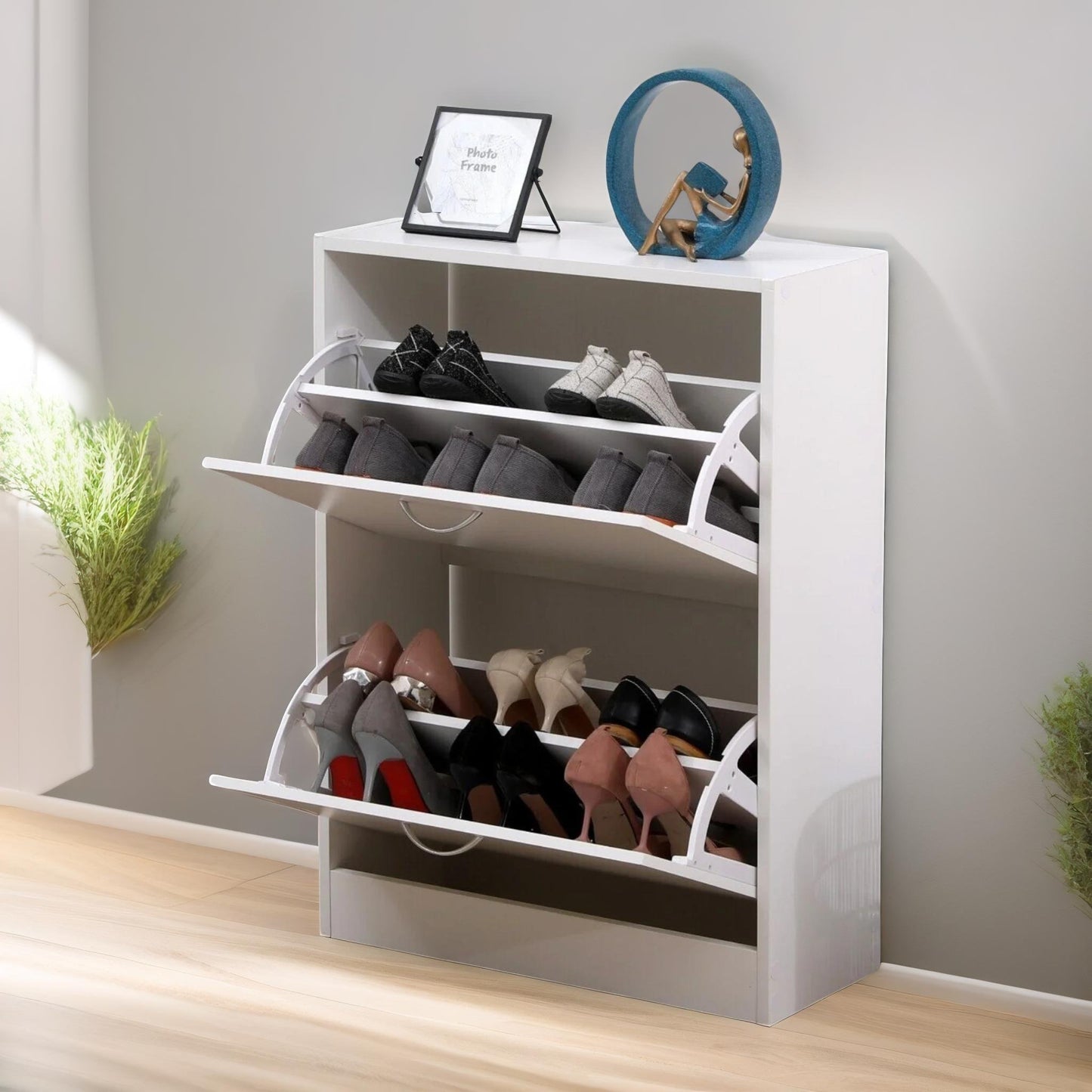 2 drawer shoe storage cabinet white