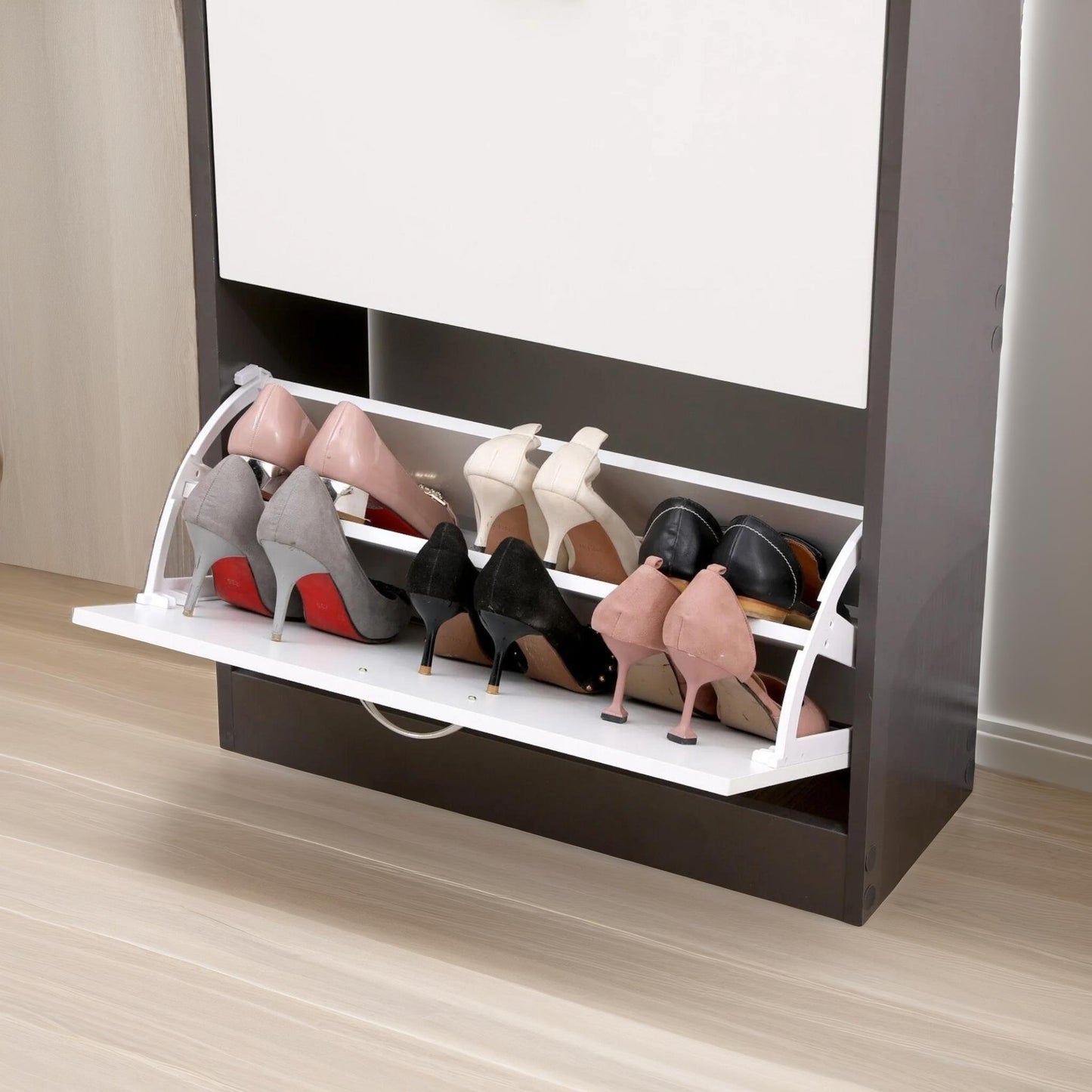 2 drawer shoe storage cabinet white grey