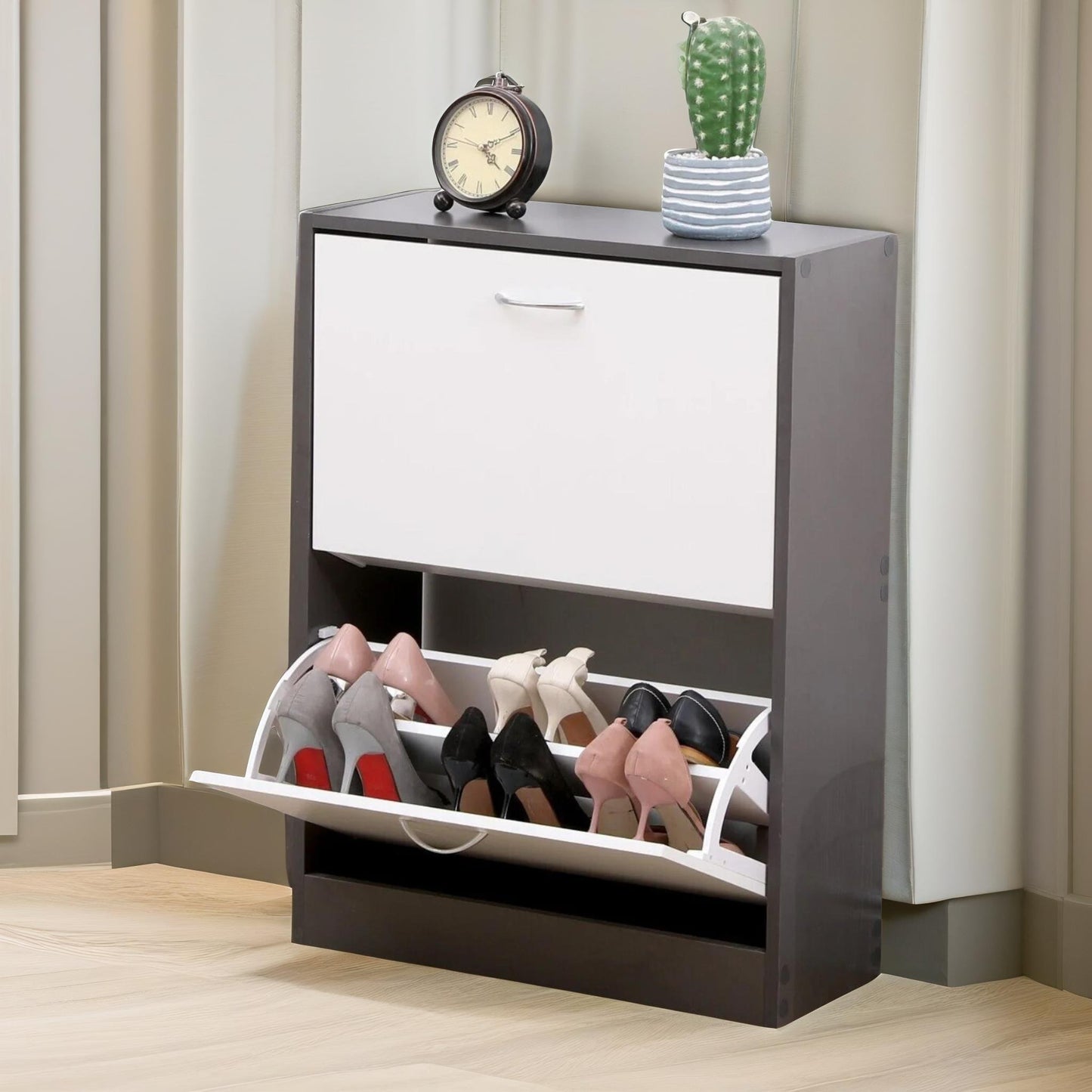 2 drawer shoe storage cabinet white grey