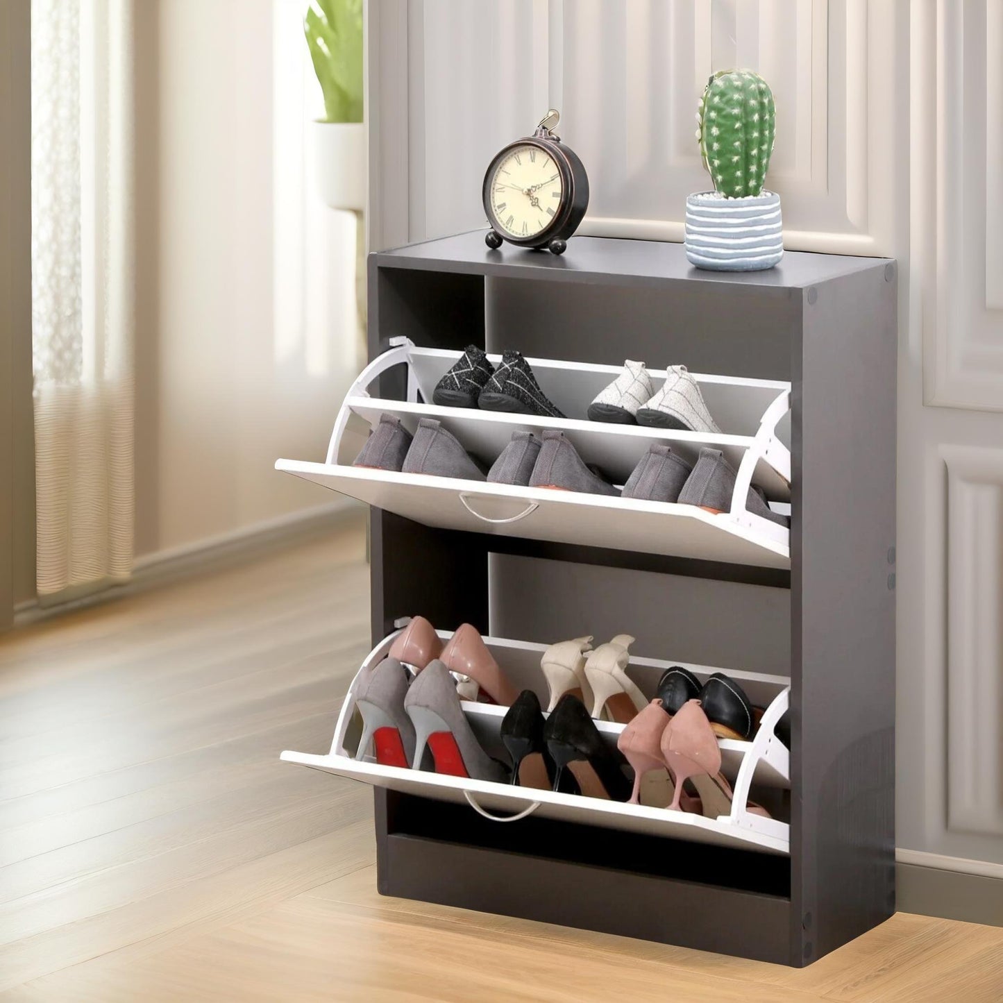 2 drawer shoe storage cabinet white grey