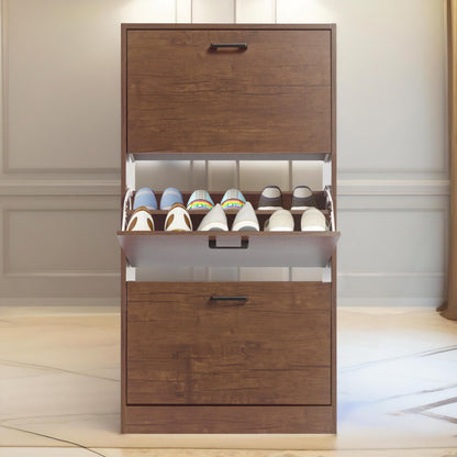 3 Drawer Shoe Storage Cabinet Walnut