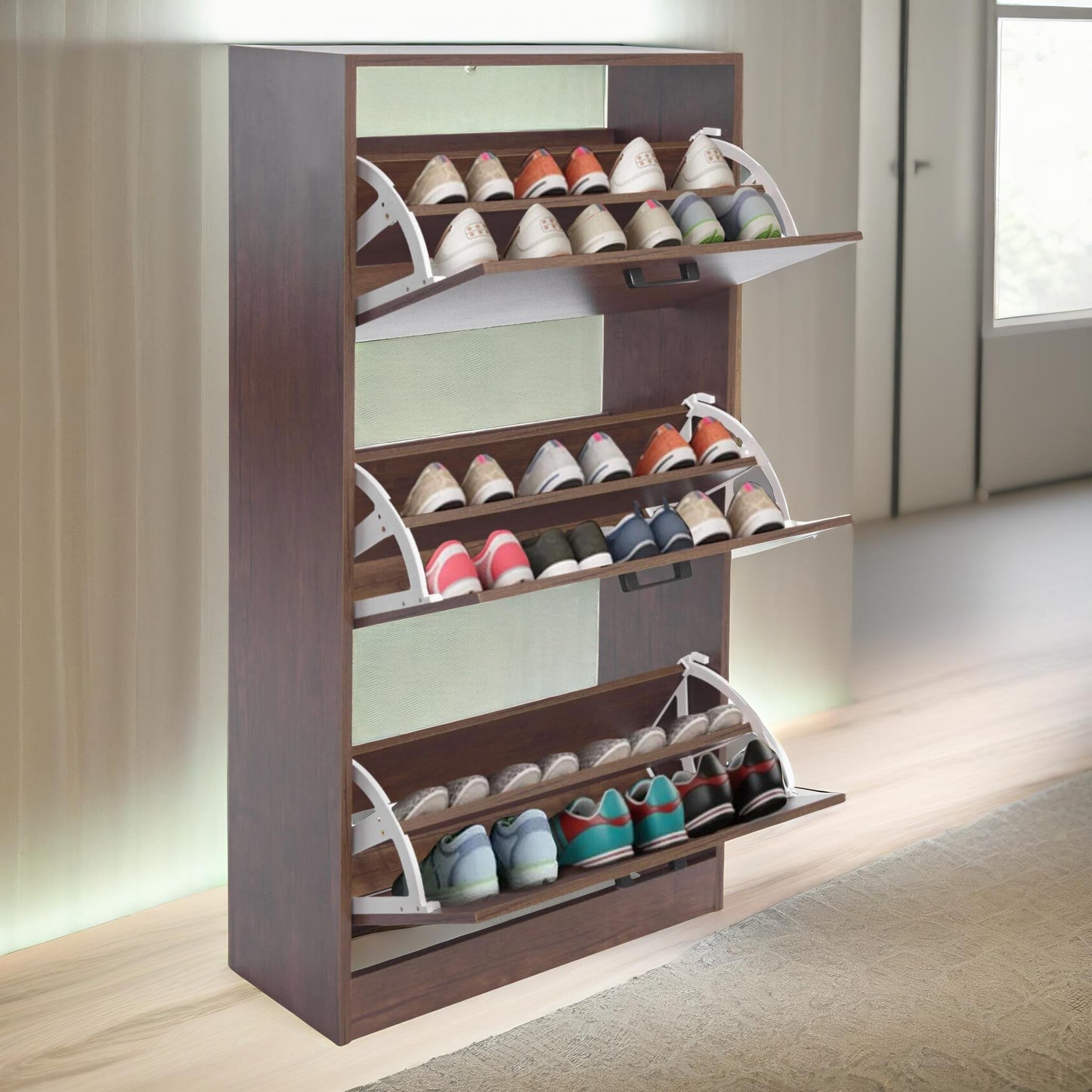 3 drawer shoe storage cabinet walnut