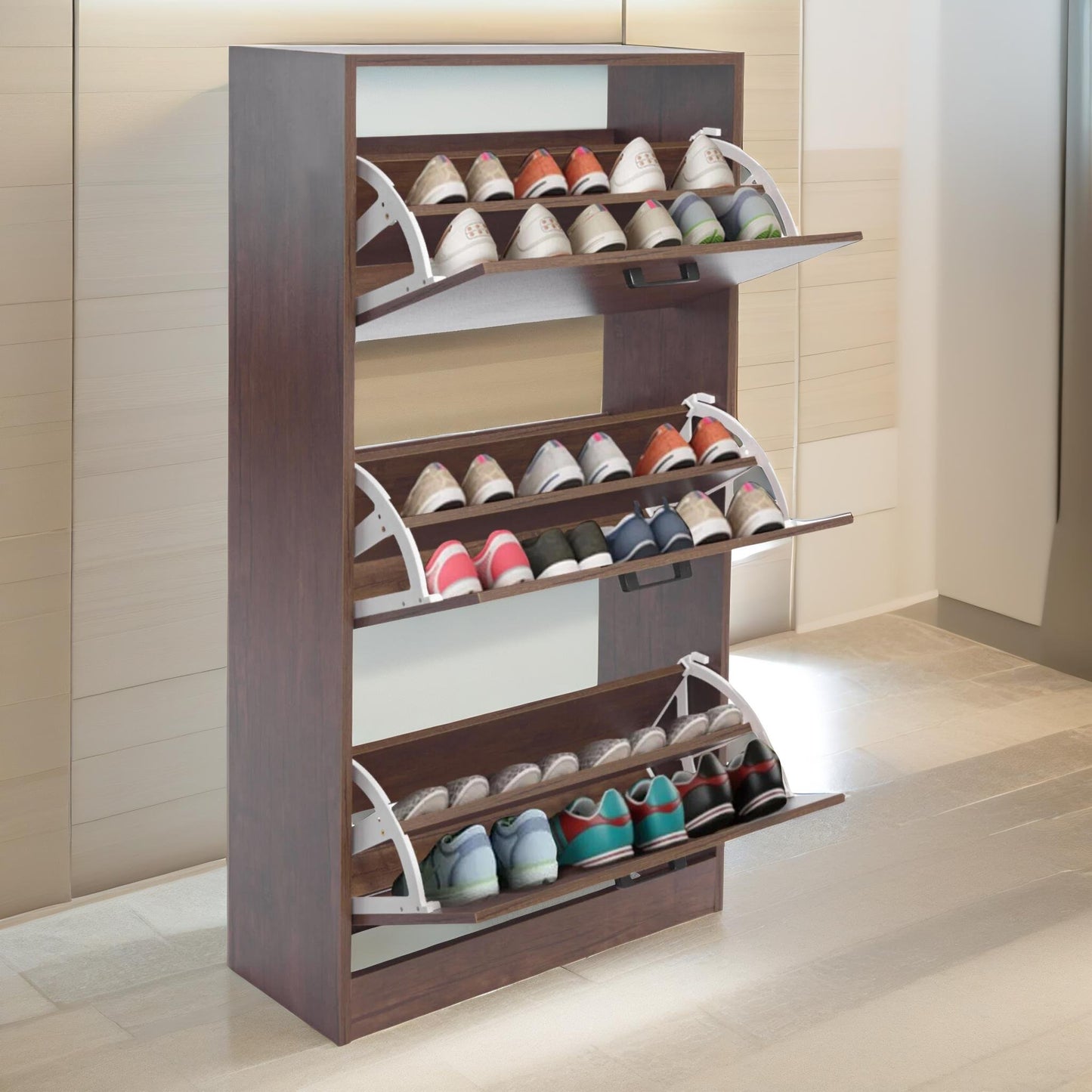 3 drawer shoe storage cabinet walnut