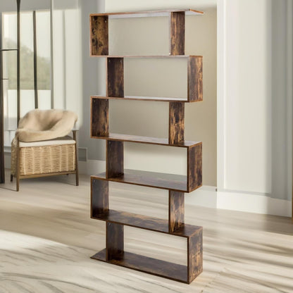 Industrial 6 Compartment Book Shelf Rustic Brown