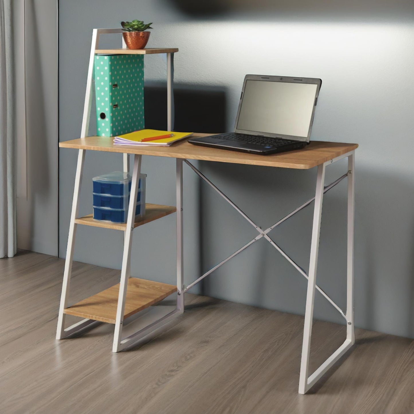 industrial 3 shelf computer desk brown