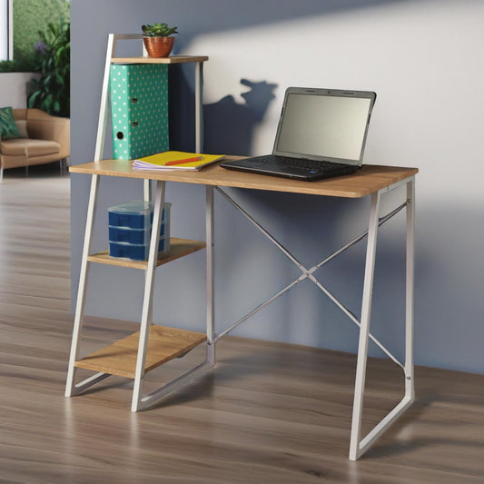 Industrial 3 Shelf Computer Desk Brown