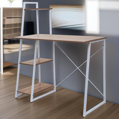 Industrial 3 Shelf Computer Desk Brown